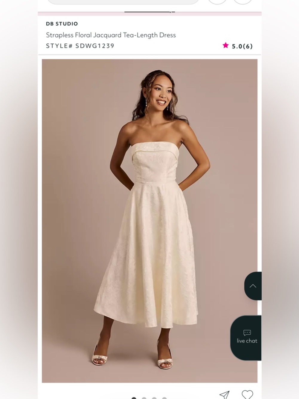 DB Studio Strapless Cream Floral Jacquard Tea-Length Dress